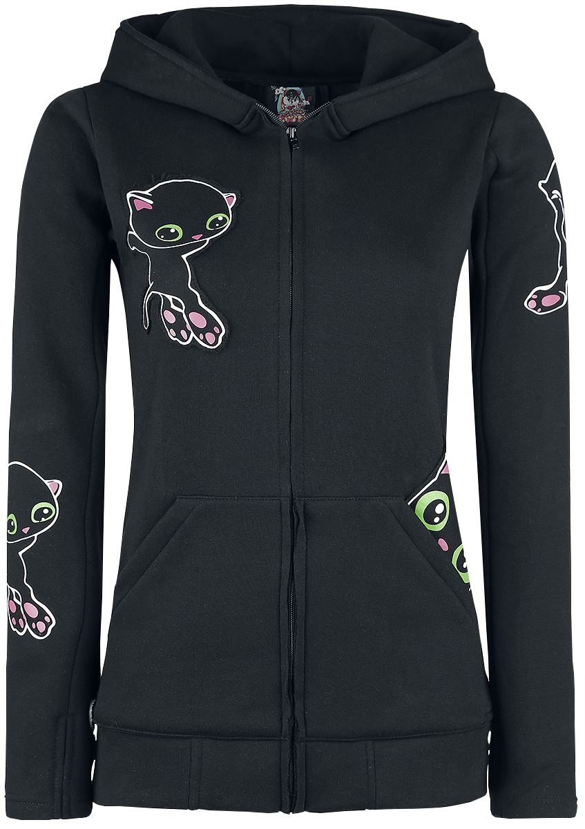 Cupcake Cult  Hoodie Jacket - Black Cat Hood - for Women - black