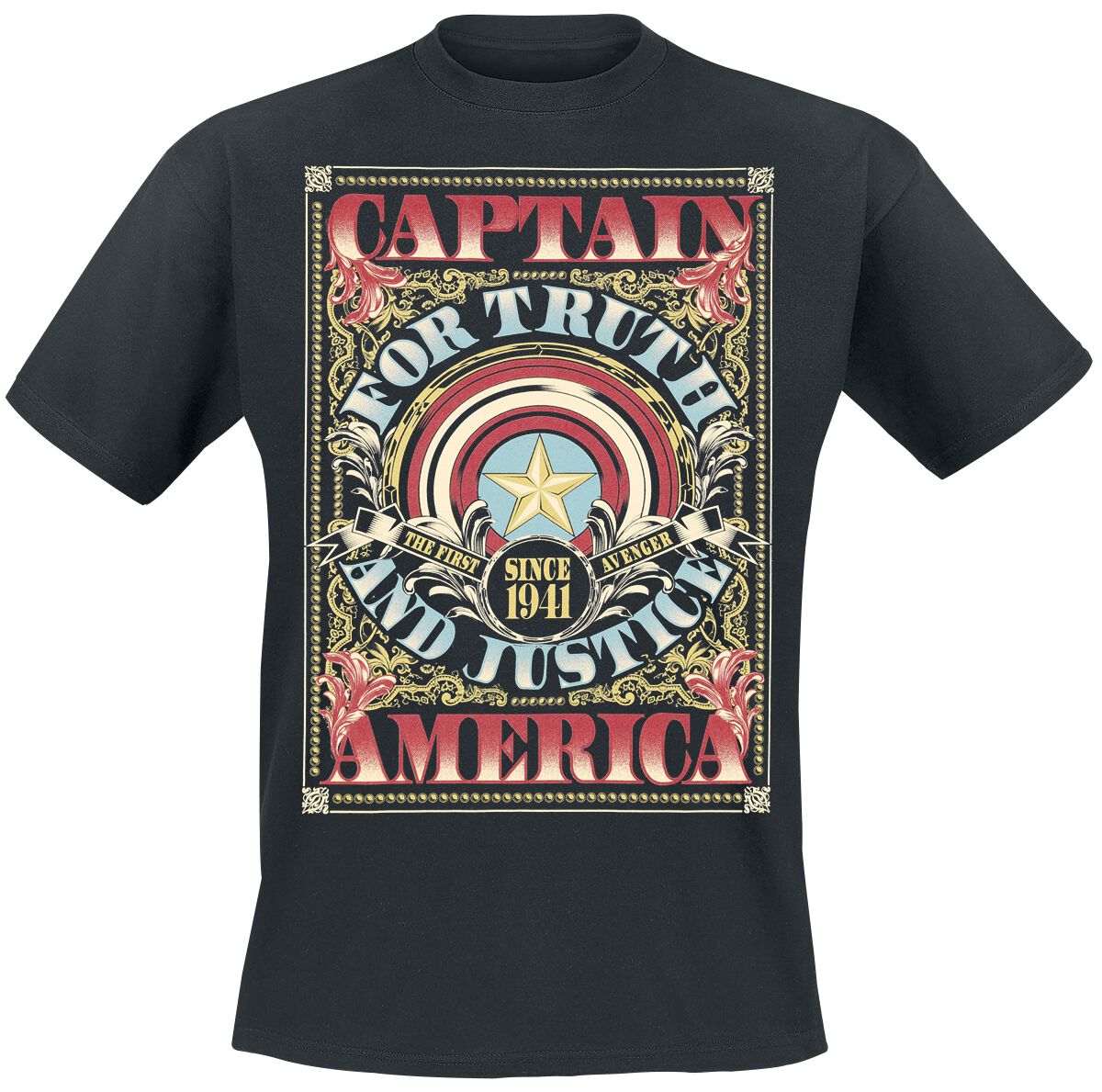 Captain America Flourish Shield T-Shirt schwarz in XL