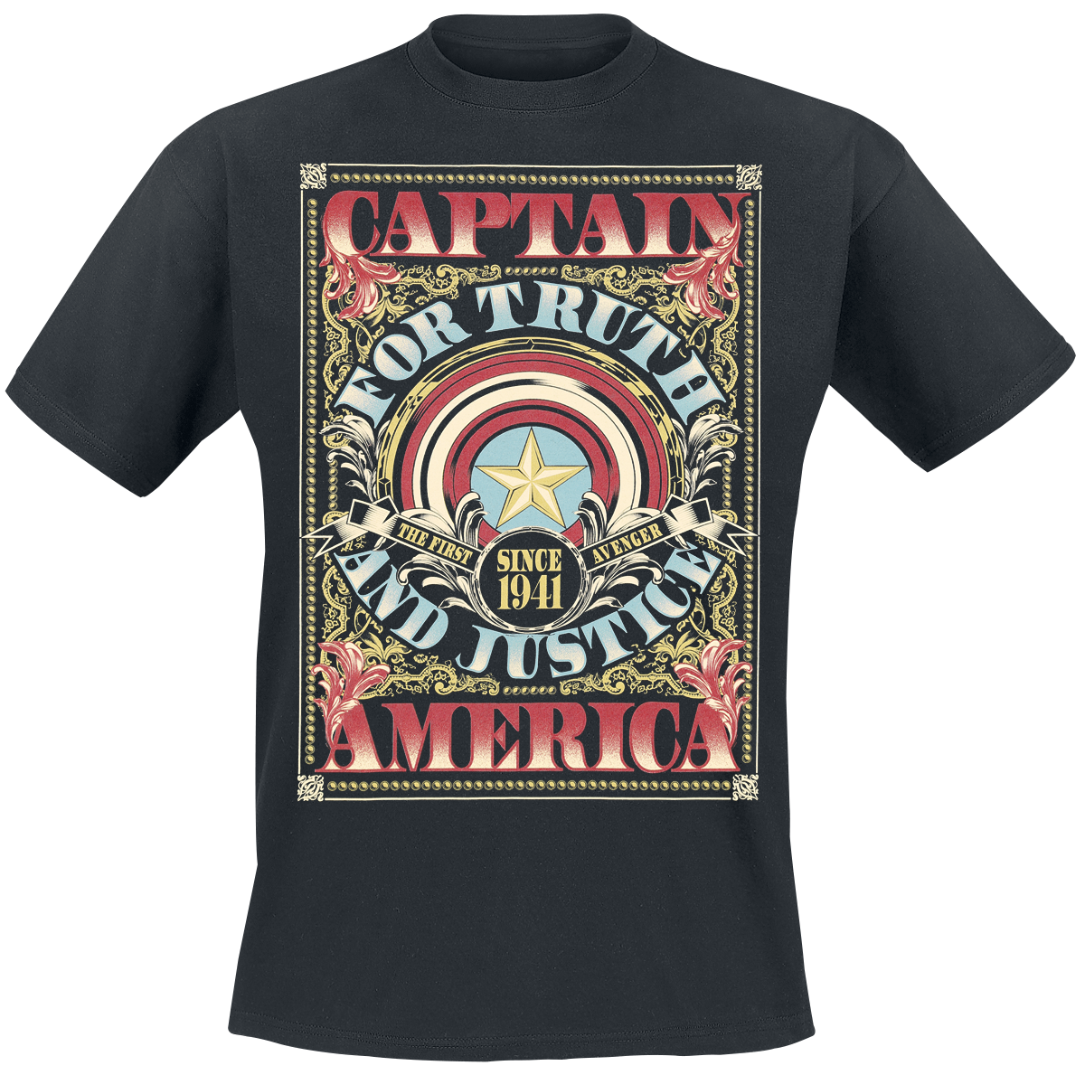 Captain America - Flourish Shield - T-Shirt - schwarz - EMP Exklusiv!