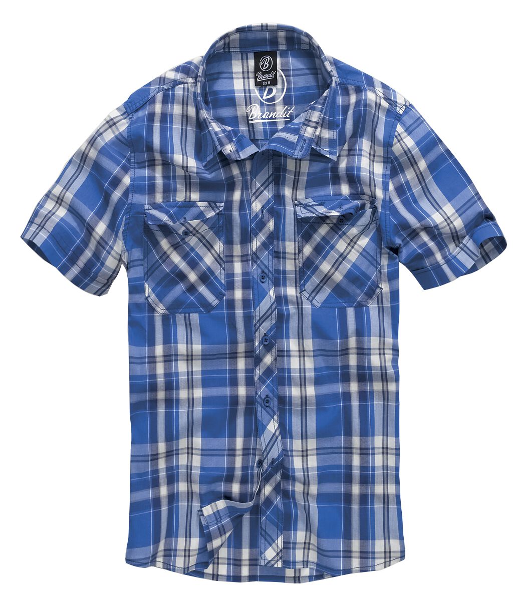 Brandit Kurzarmhemd - Roadstar - M bis 3XL - für Männer - Größe M - blau/weiß