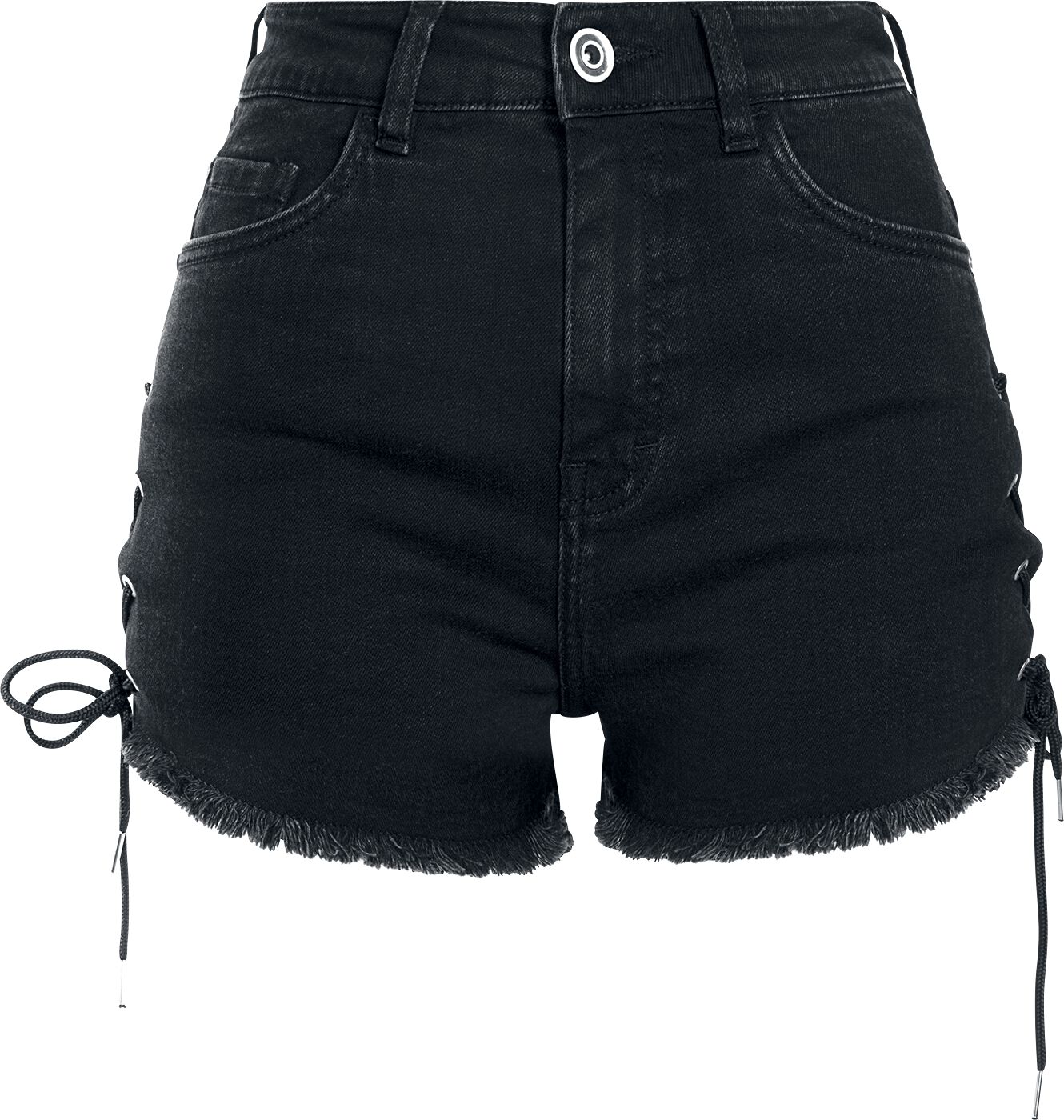 Levně Urban Classics Ladies Highwaist Denim Lace Up Short Dámské kraťasy - Hotpants černá