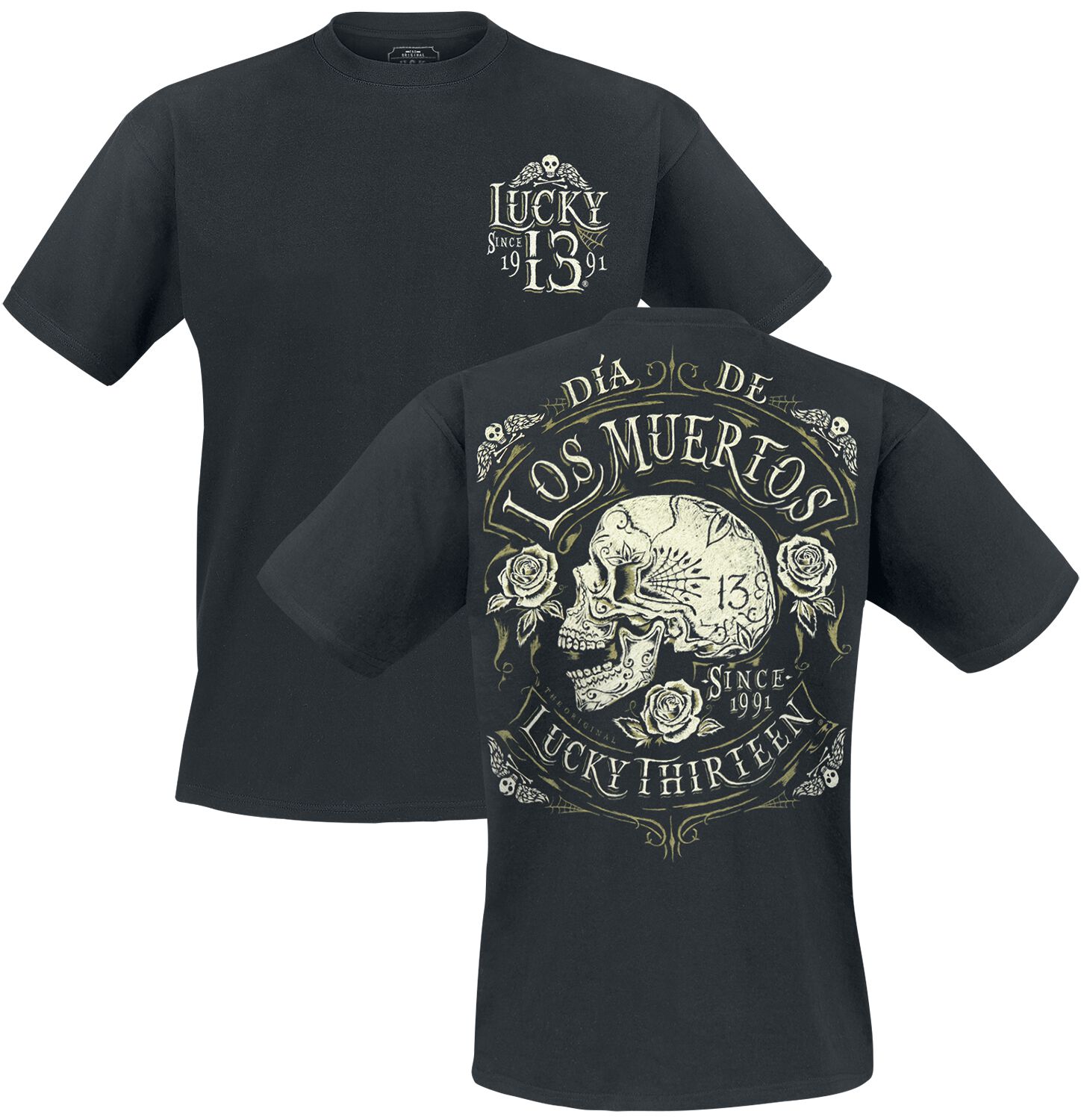 Lucky 13 - Rockabilly T-Shirt - Dead Skull - S bis 3XL - für Männer - Größe L - schwarz