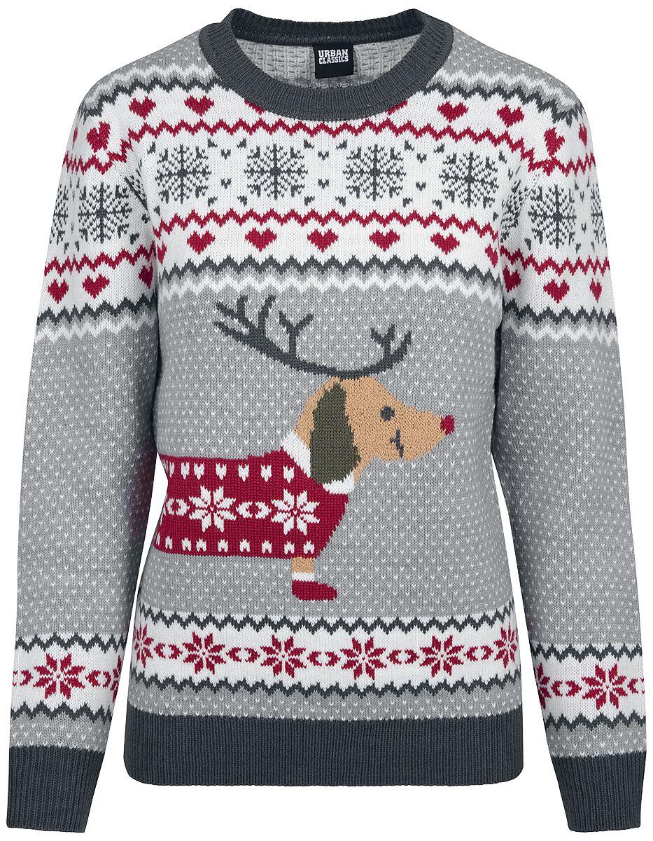 Urban Classics Ladies Sausage Dog Christmas Sweater Christmas jumper green white red