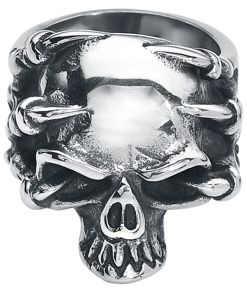 Bague Gothic de etNox hard and heavy - Crâne Griffe - pour Homme - couleur argent