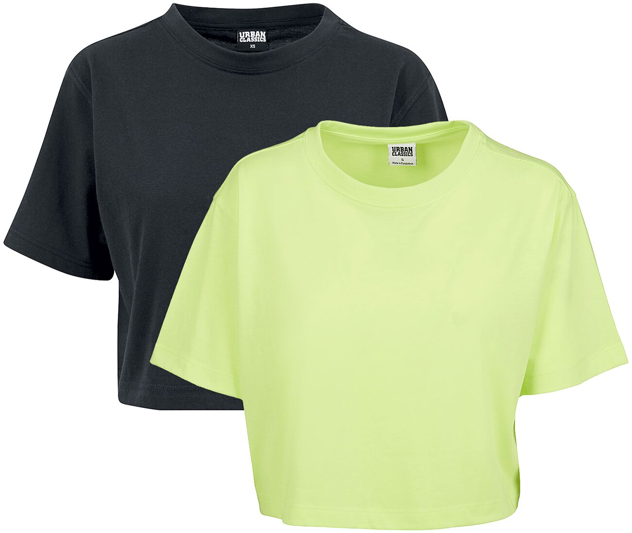 Urban Classics Ladies Short Oversized Neon Tee Double Pack T-Shirt black lime