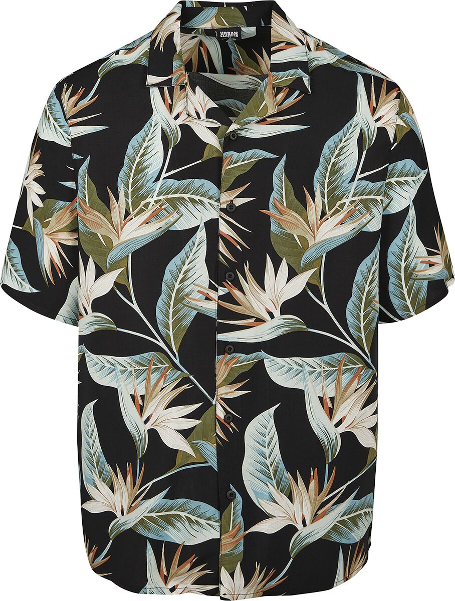 Image of Camicia Maniche Corte di Urban Classics - Blossoms Resort Shirt - S a XXL - Uomo - nero/verde