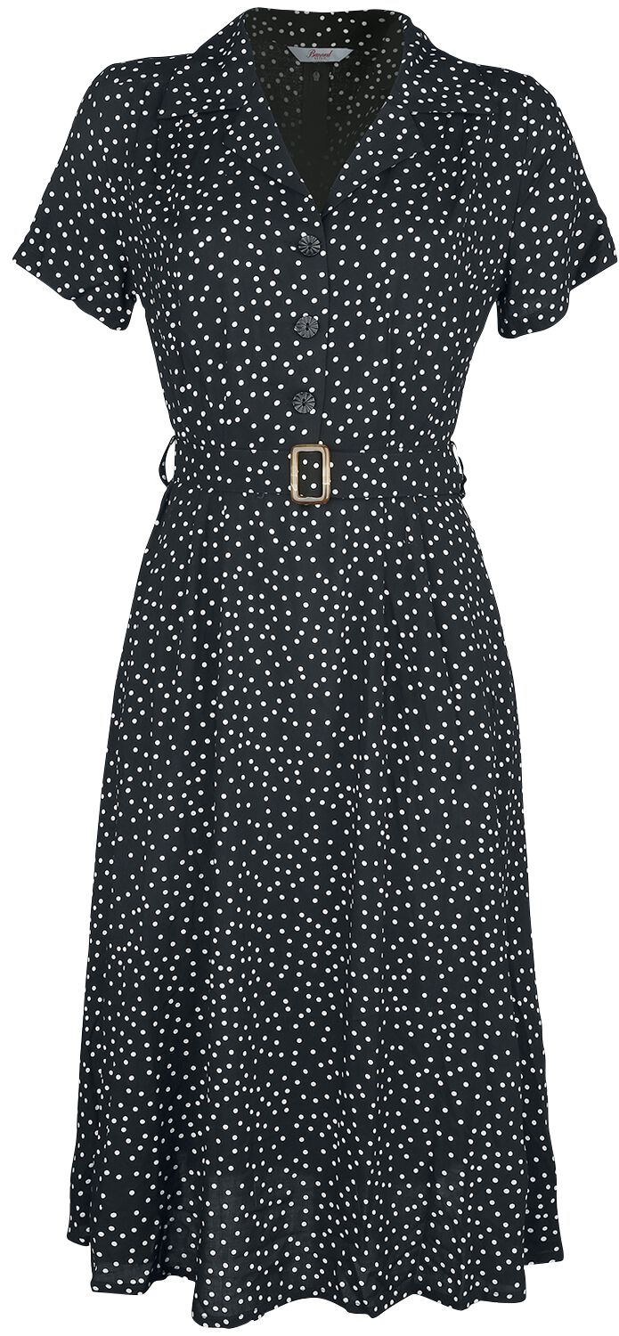 Banned Retro - Rockabilly Kleid knielang - Black Spot Dress - S bis 4XL - für Damen - Größe L - schwarz/weiß