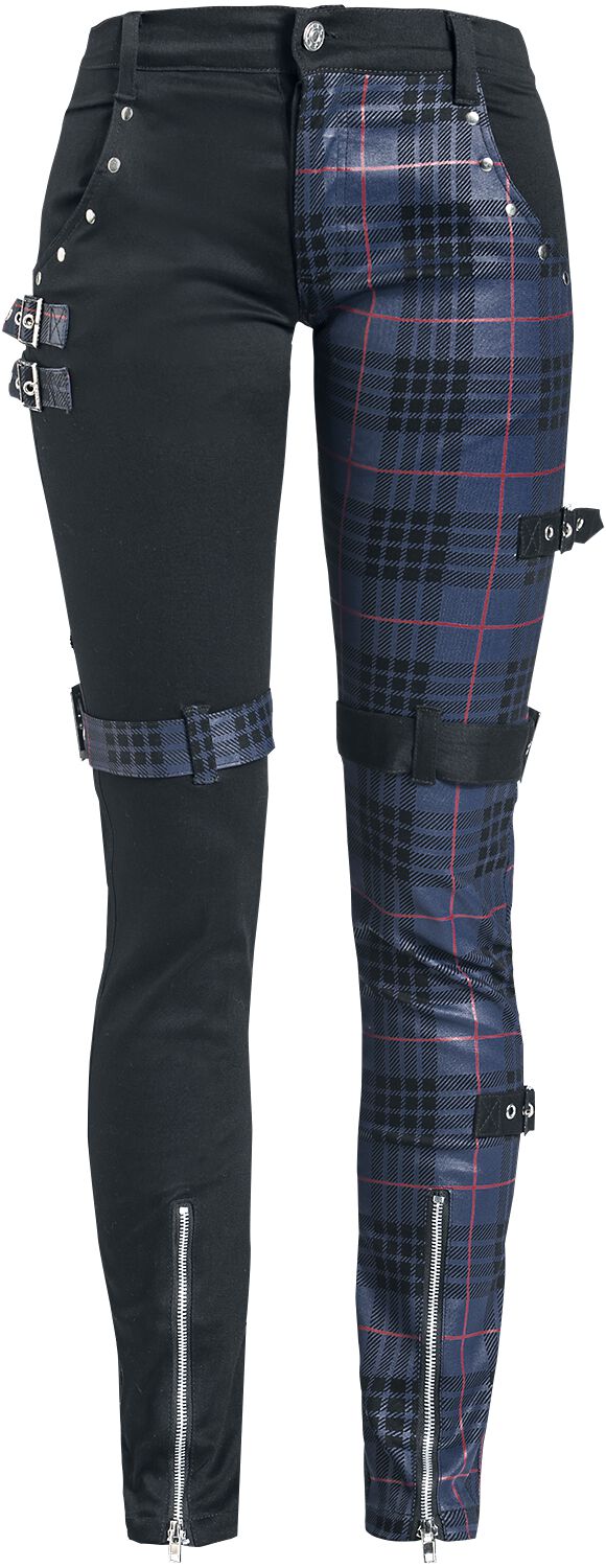 Image of Pantaloni Gothic di Gothicana by EMP - Patterned Trousers with Studs and Straps - W27L32 a W31L34 - Donna - nero/blu