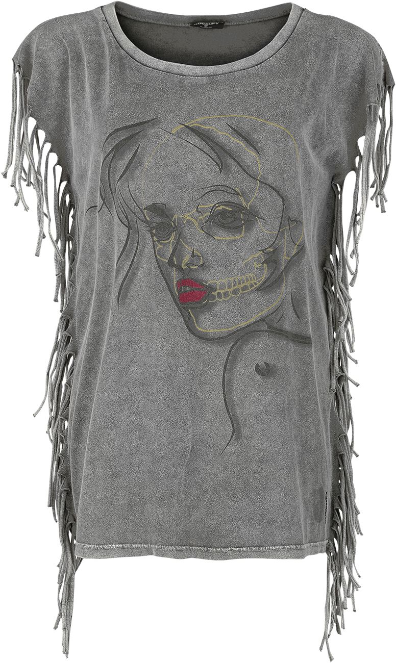 Rockupy Fringed Woman's Face Shirt Top grey