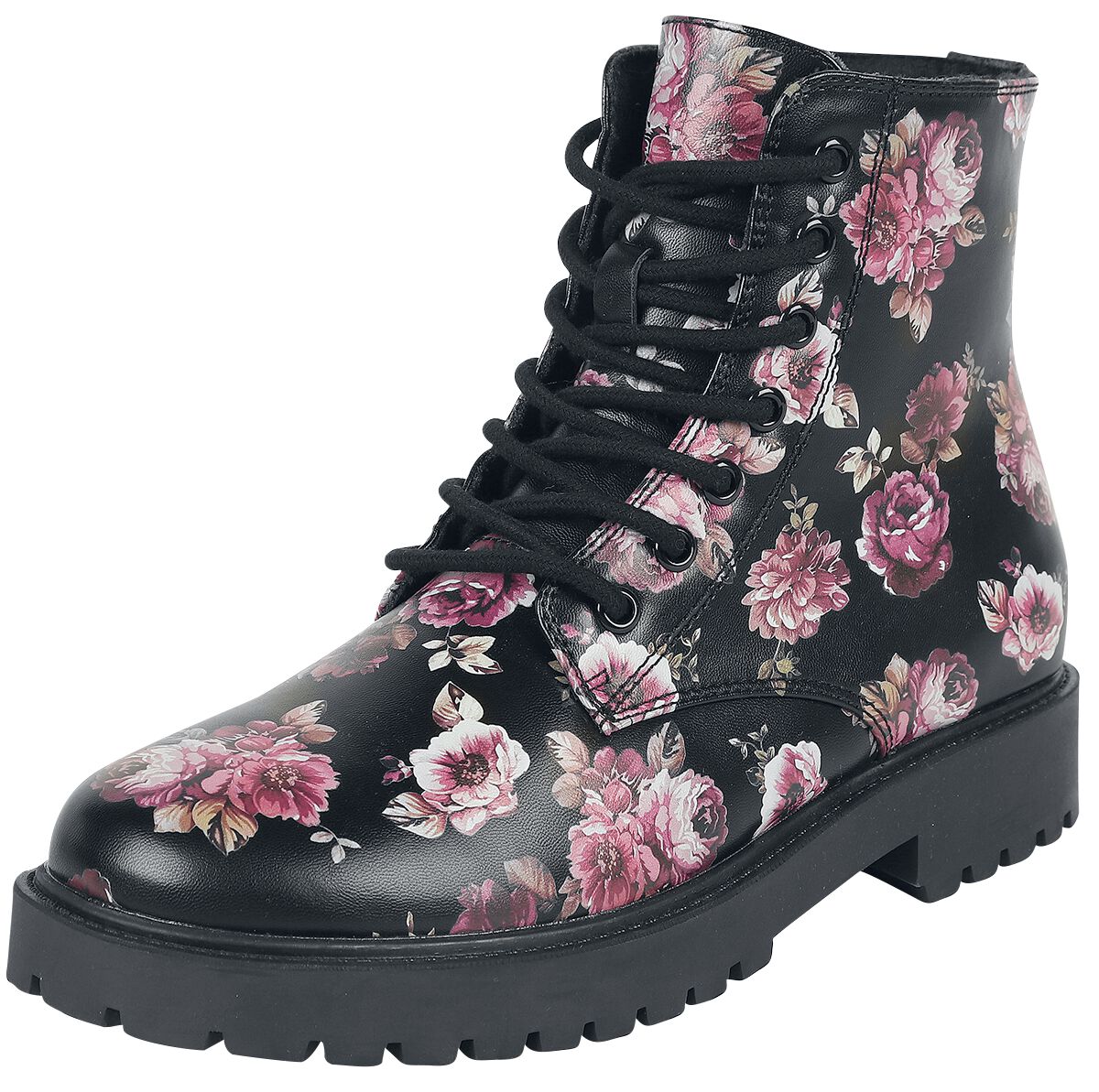 Image of Stivali di Rock Rebel by EMP - Black Lace-Up Boots with Floral All-Over Print - EU37 a EU41 - Donna - nero