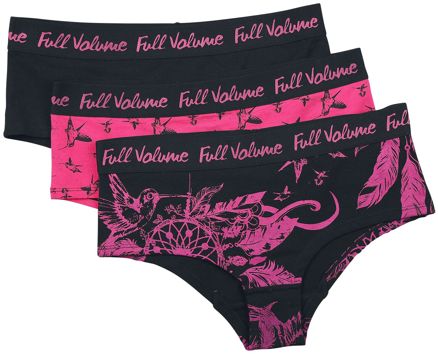 Full Volume by EMP 3-Set Black/Pink Panties in Uni-Colour and with Print Panty Set black