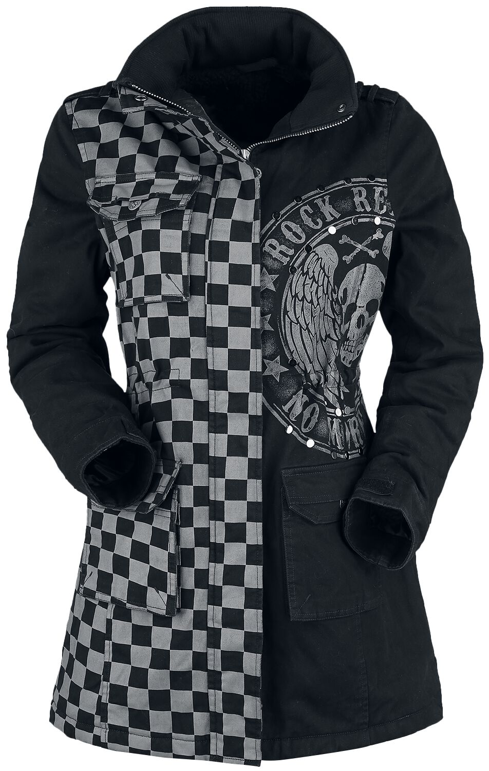 Image of Giacca invernale di Rock Rebel by EMP - Black/Grey Jacket with Studs and Print - S a XXL - Donna - grigio/nero