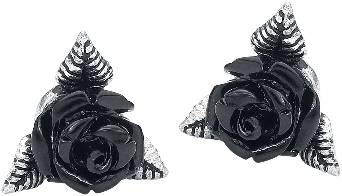 Image of Set di orecchini Gothic di Alchemy Gothic - Black Rose Ear Studs - Donna - nero/argento
