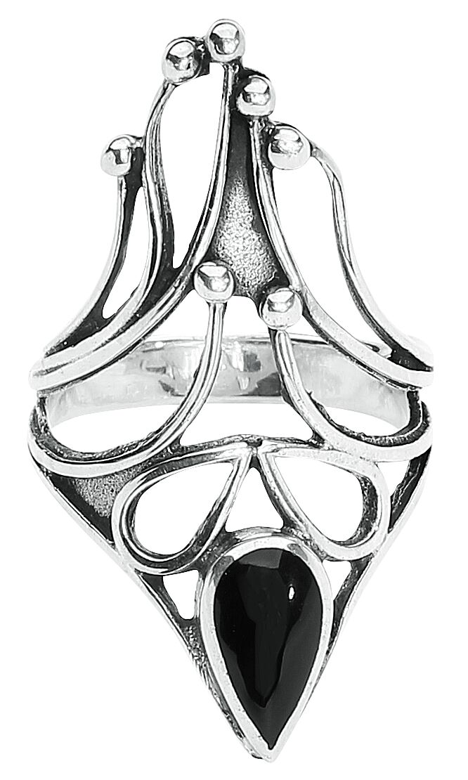 Bague Gothic de etNox - Onyx Noir - pour Femme - couleur argent
