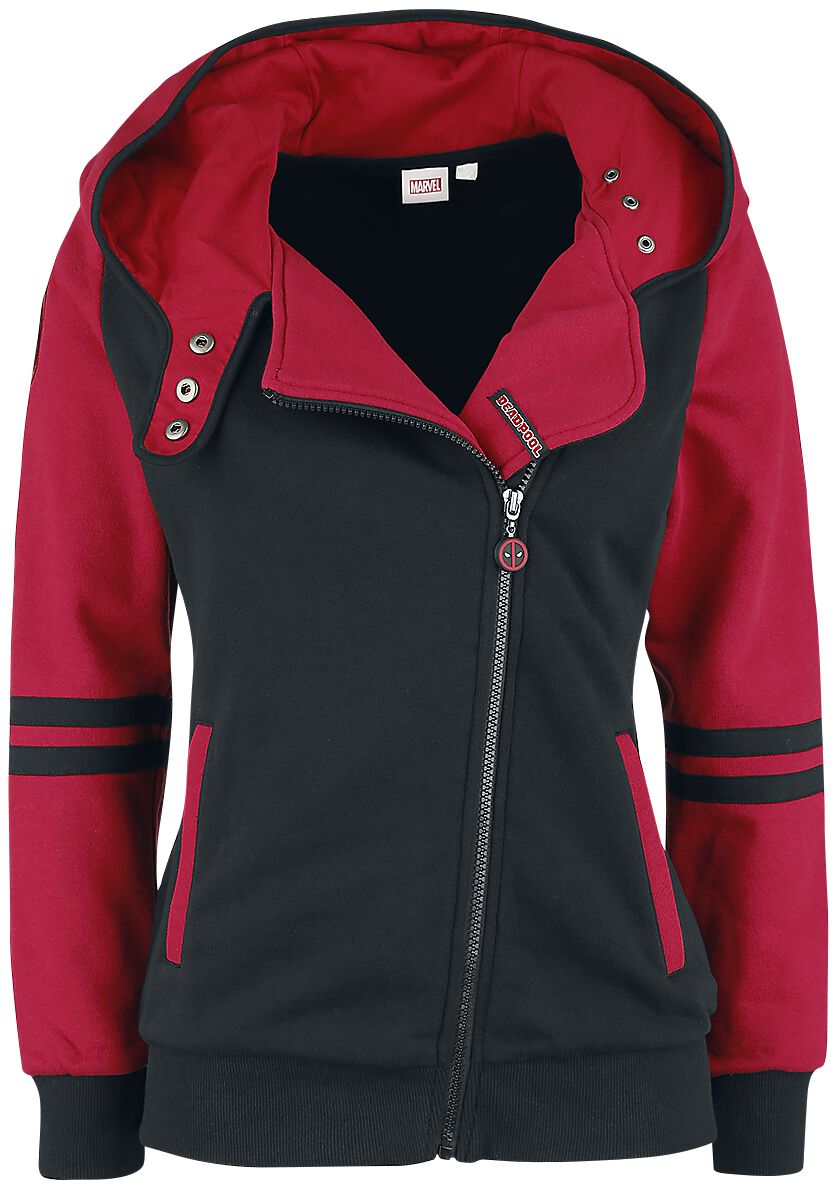 Sweat-shirt zippé à capuche de Deadpool - Symbole - XS à 3XL - pour Femme - noir/rouge