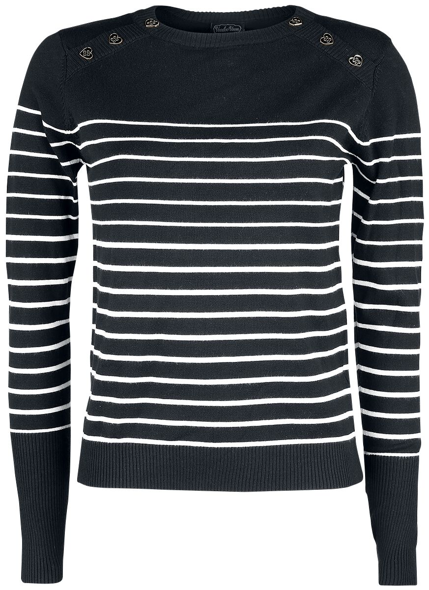 Voodoo Vixen Black Sea Striped Crew Neck Sweater Strickpullover schwarz weiß in M
