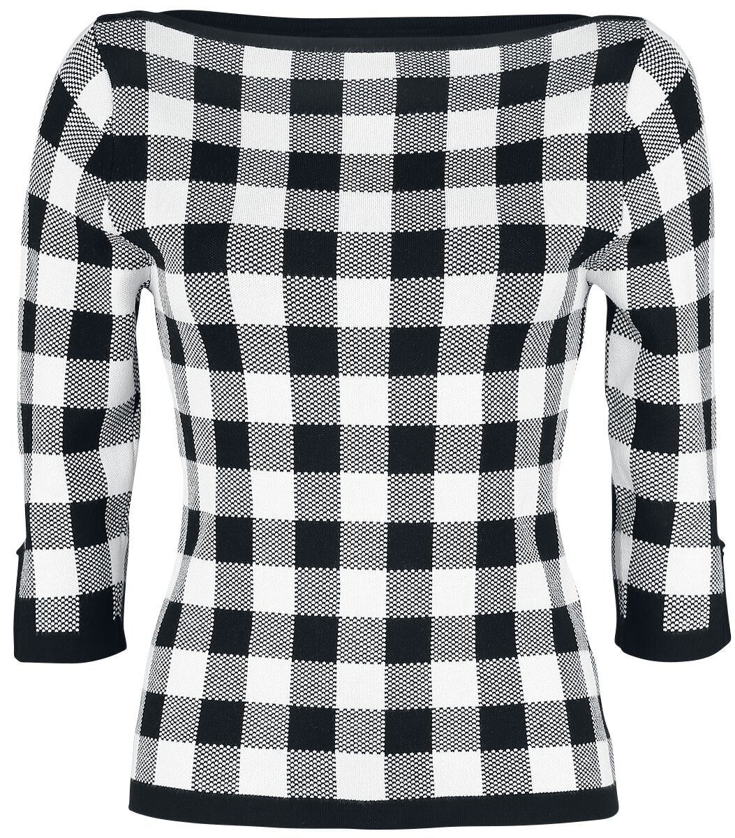 Pull tricoté Rockabilly de Banned Retro - Pull Tricoté Carreaux - S à 4XL - pour Femme - noir/blanc