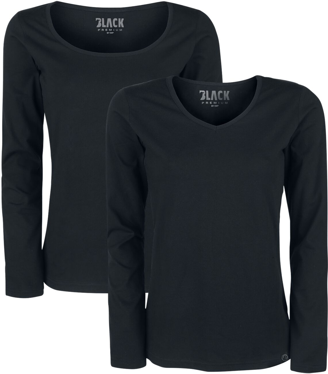 Black Premium by EMP Schwarze Longsleeves mit V-Ausschnitt und mit Rundhalsausschnitt Long-sleeve Shirt black