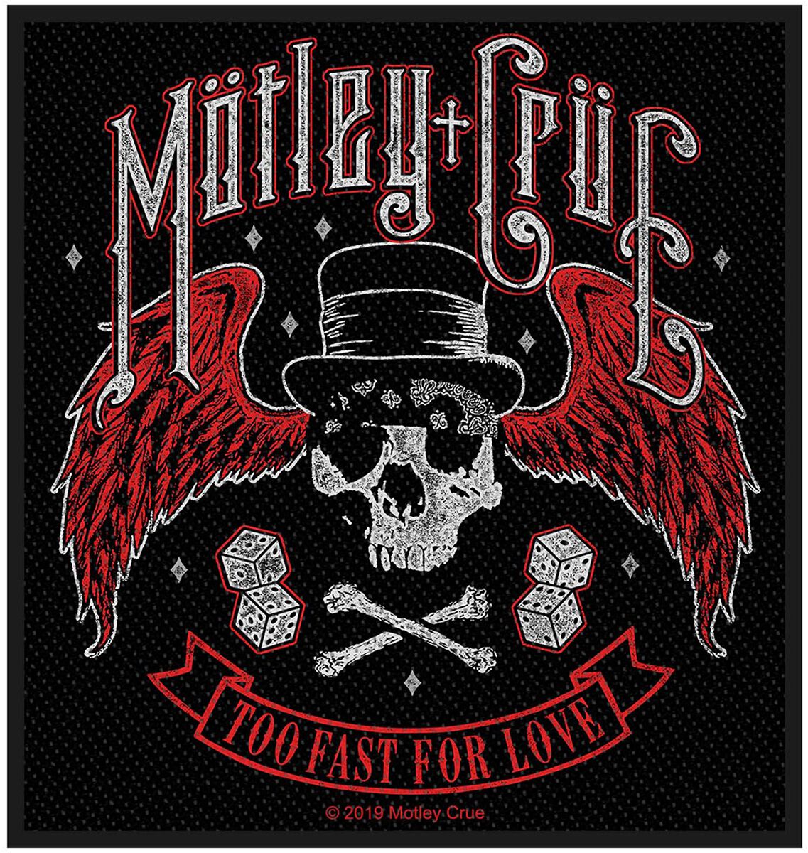 Mötley Crüe Too Fast For Love Patch schwarz rot weiß