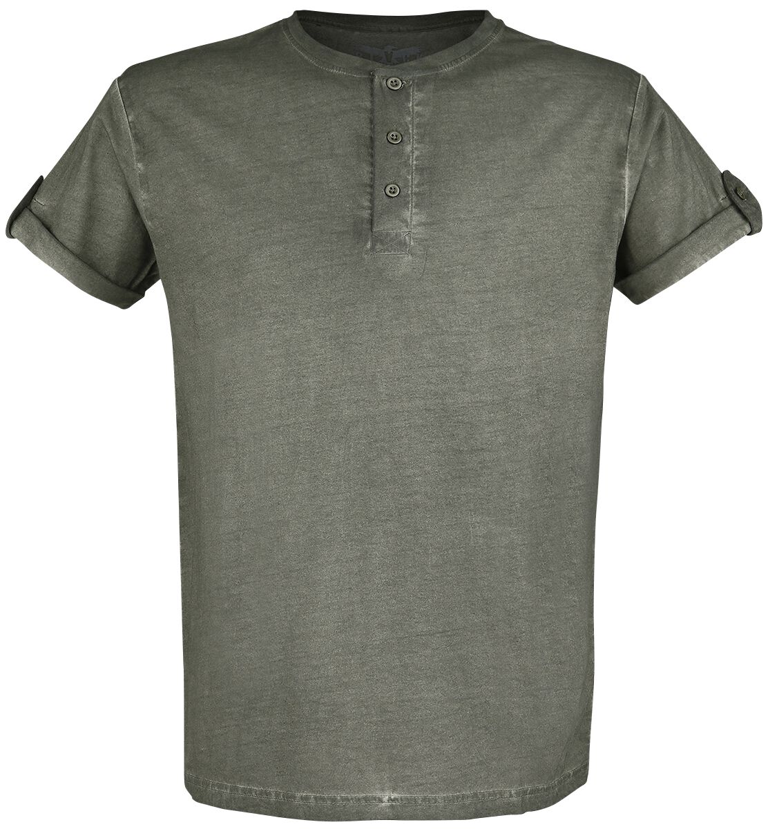 Image of T-Shirt di Black Premium by EMP - Green T-shirt with Buttons and Turn-up Sleeves - S a 5XL - Uomo - verde