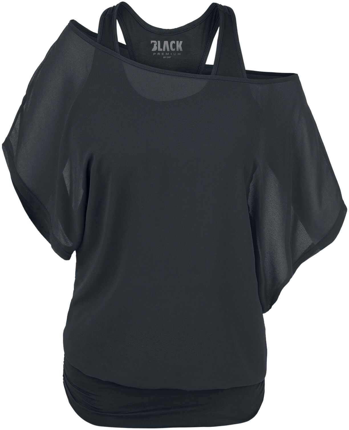 Levně Black Premium by EMP Černé tričko s netopýřími rukávy Dámské tričko černá