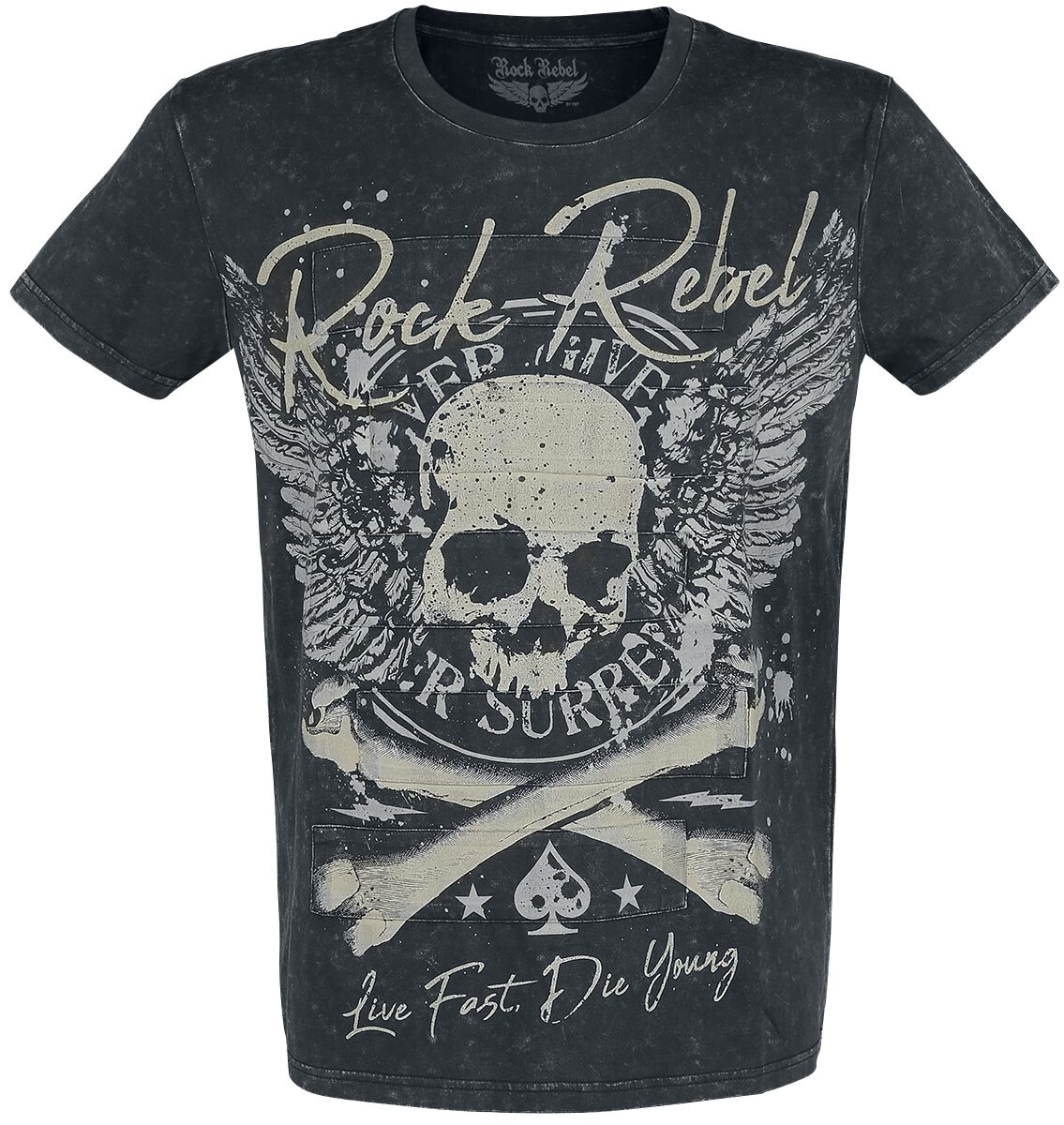Fanprodukter Rock Rebel by EMP Schwarzes T-Shirt mit Waschung und Print T-skjorte svart