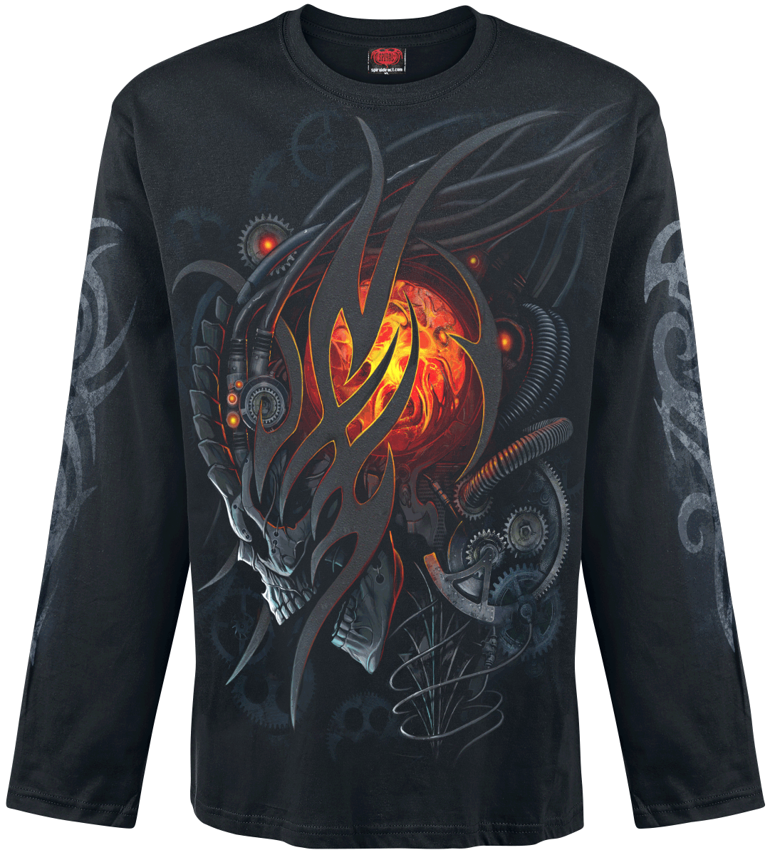 Spiral Gothic Long-sleeve Shirt - Steampunk Skull - for Men - black