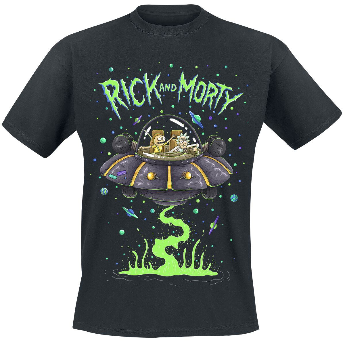 Rick And Morty T-Shirt - Spaceship - S bis XXL - für Männer - Größe XL - schwarz  - Lizenzierter Fanartikel