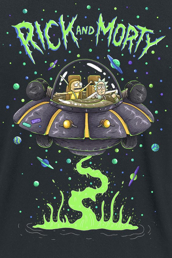 Rick And Morty T-Shirt - Spaceship - XXL - für Männer - Größe XXL - schwarz  - Lizenzierter Fanartikel