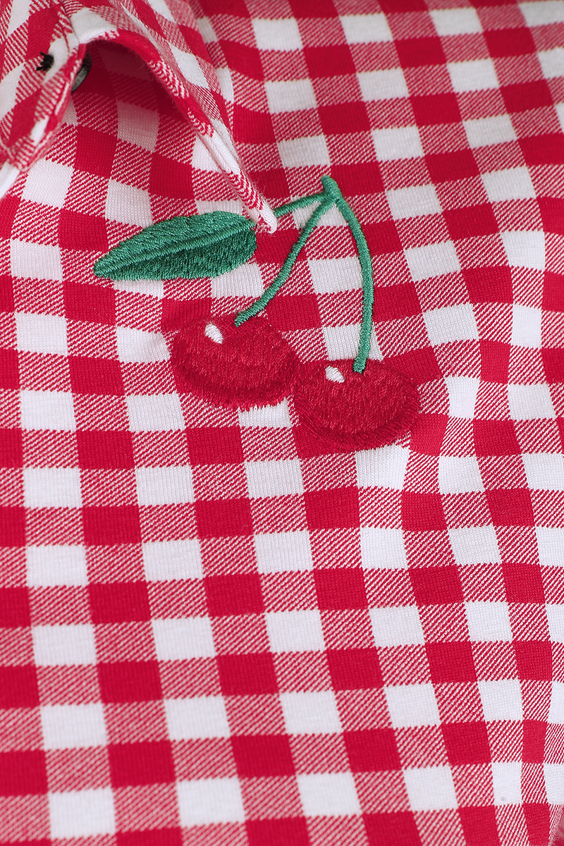 Pussy Deluxe Plaid Short Girl Blouse Bluse rot weiß