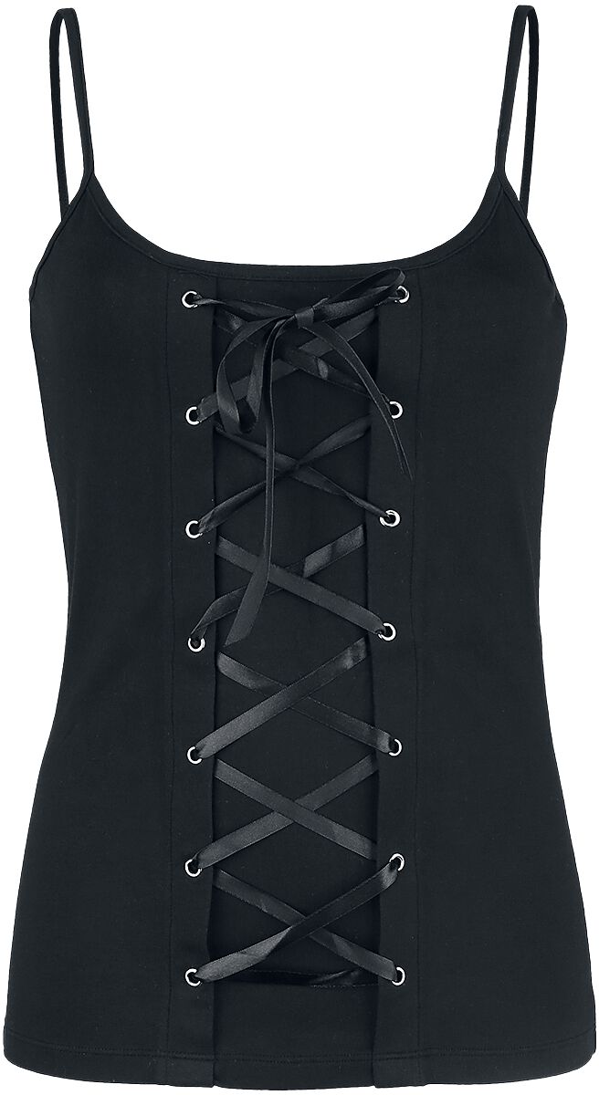 Image of Top Gothic di Gothicana by EMP - Black Top with Lacing and Thin Straps - S a 5XL - Donna - nero