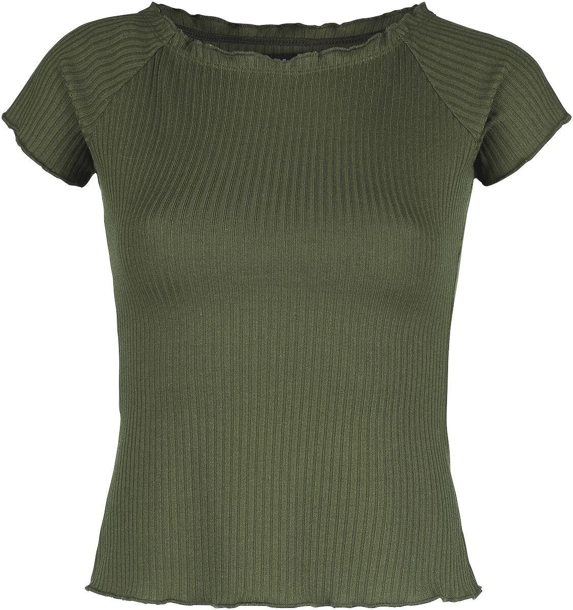 Image of Black Premium by EMP Grünes Ripp T-Shirt mit weitem Ausschnitt Girl-Shirt oliv