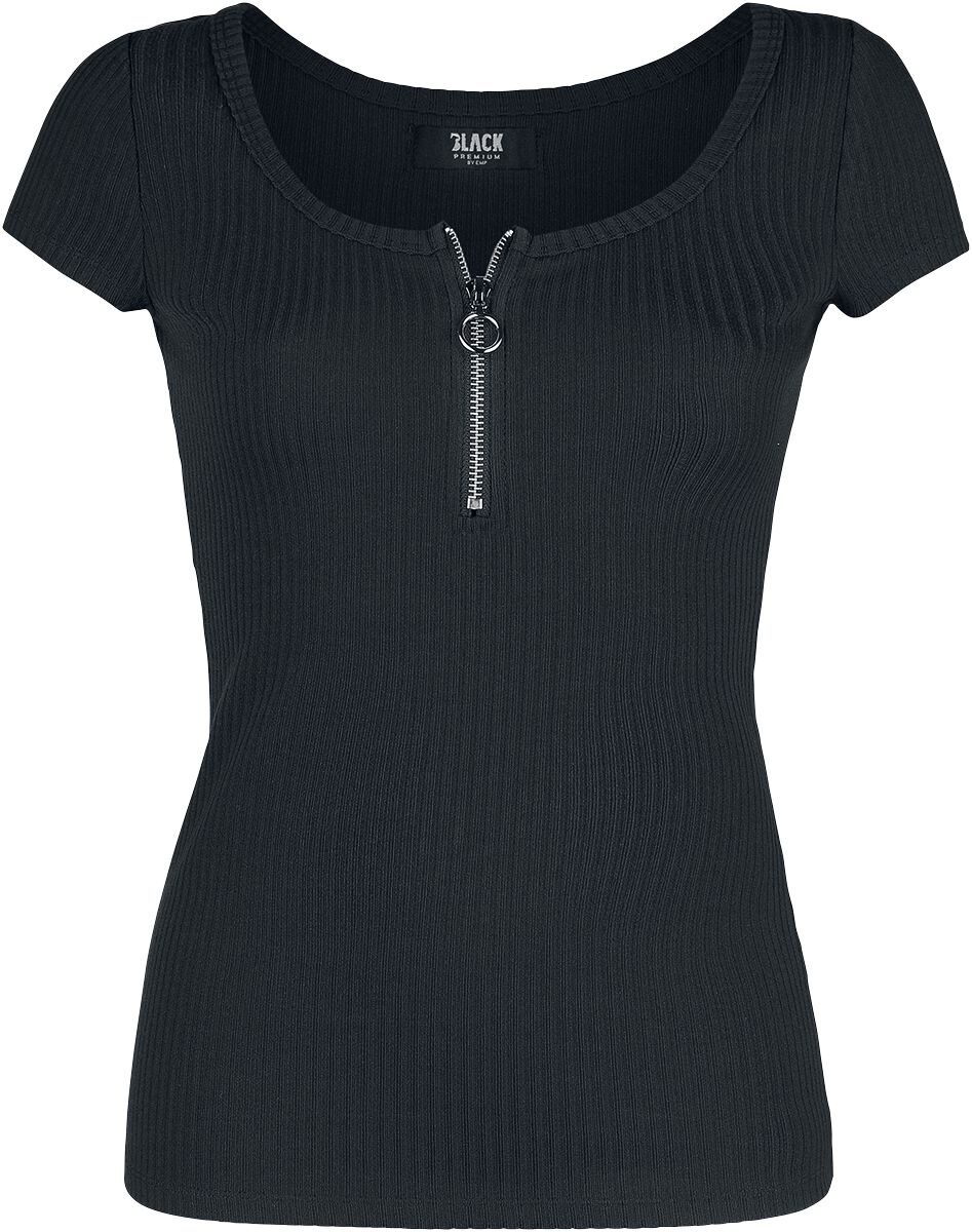 Levně Black Premium by EMP Černé tričko se zipem na výstřihu Dámské tričko černá
