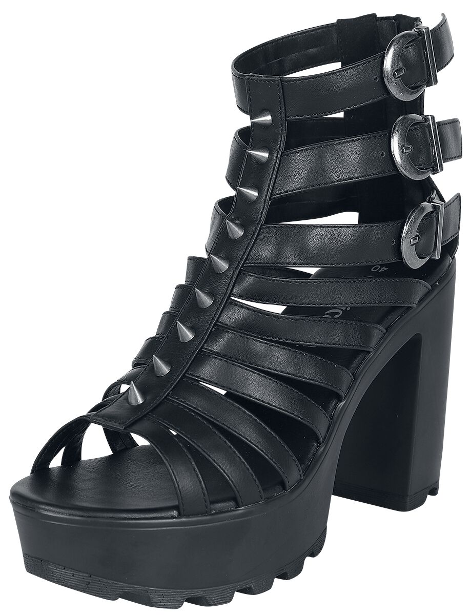 Levně Gothicana by EMP Černé boty na vysokých podpatcích s řemínky a nýty Vysoké podpatky černá
