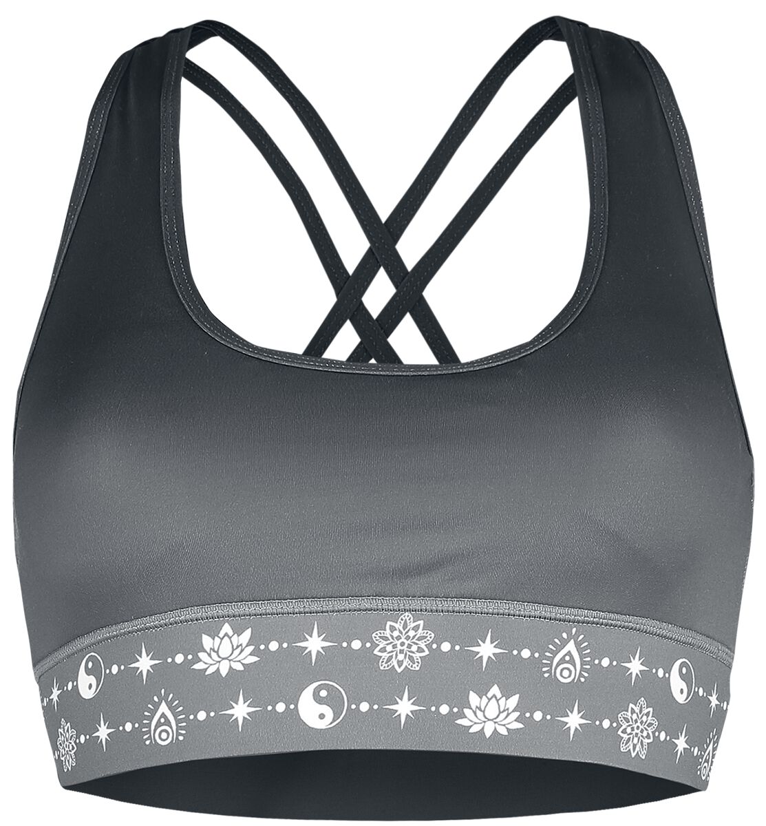 EMP Special Collection Sport und Yoga - Graues Bustier mit Print und überkreuzten Trägern im Rücken Bustier schwarz grau in 3XL