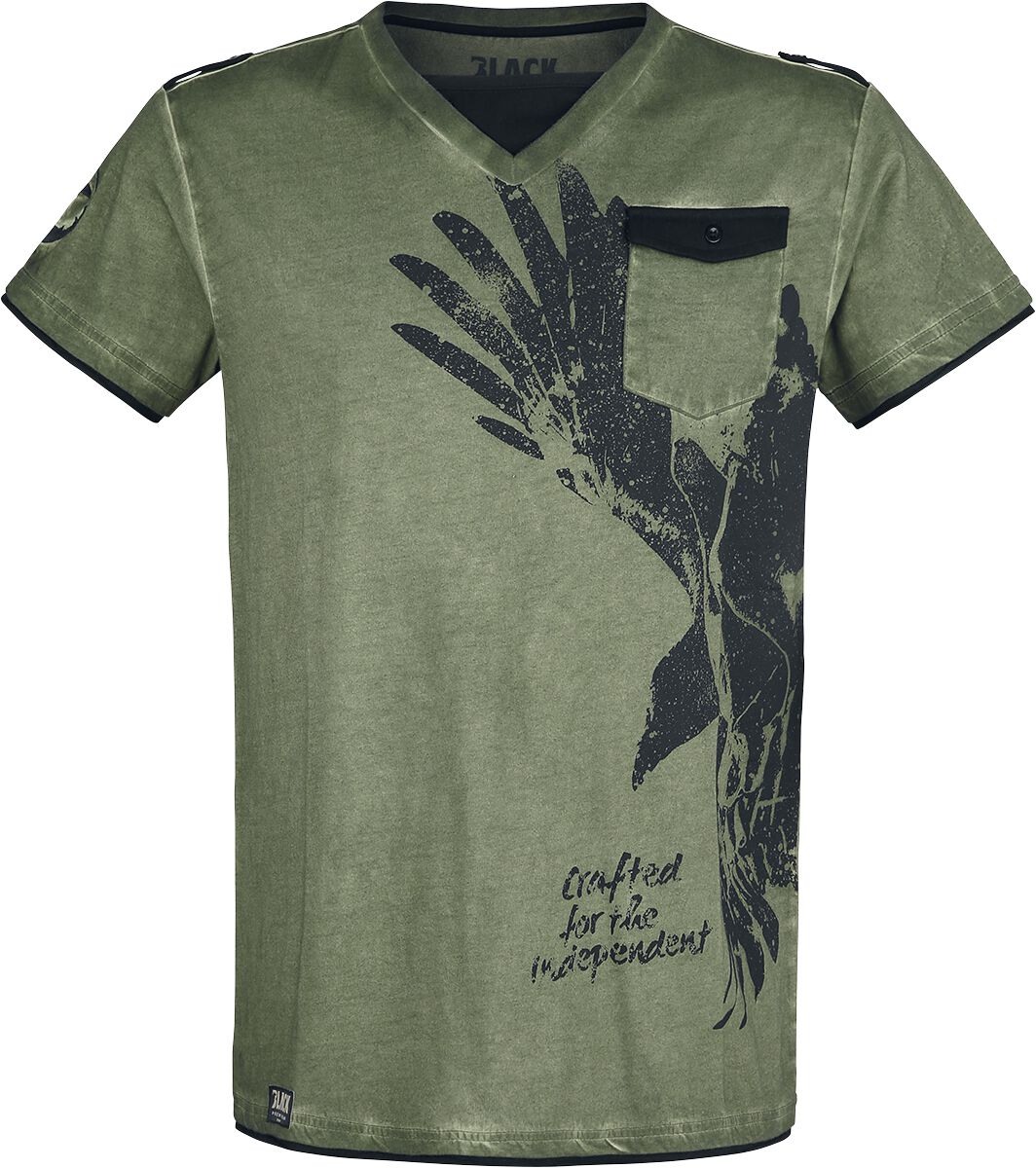 Image of Black Premium by EMP Olives T-Shirt mit V-Ausschnitt und Print T-Shirt oliv