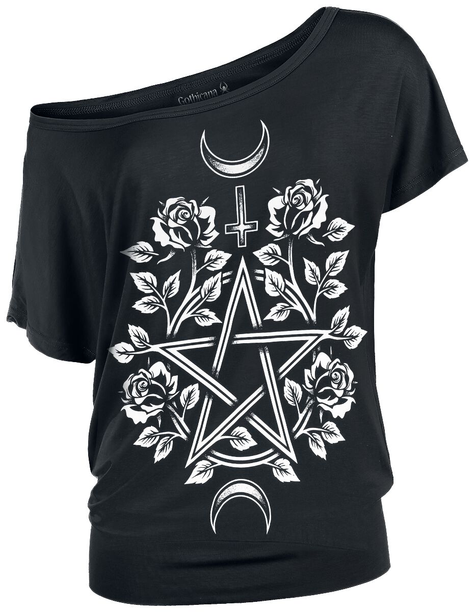 T-Shirt Manches courtes Gothic de Gothicana by EMP - T-Shirt Noir Ras-Du-Cou & Imprimé - S à M - pou