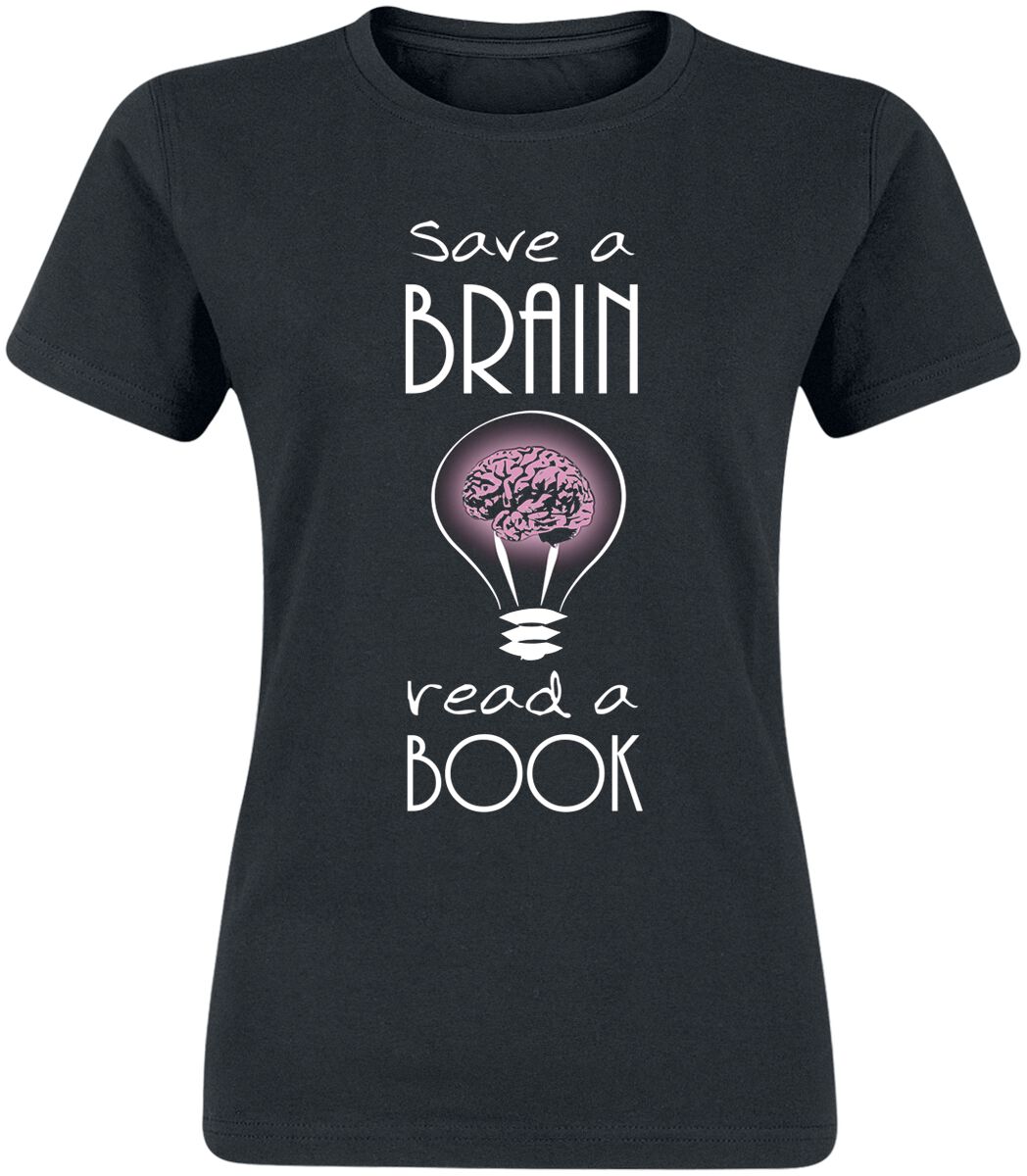 T-Shirt Manches courtes Fun de Slogans - Save A Brain - Read A Book - M à 3XL - pour Femme - noir