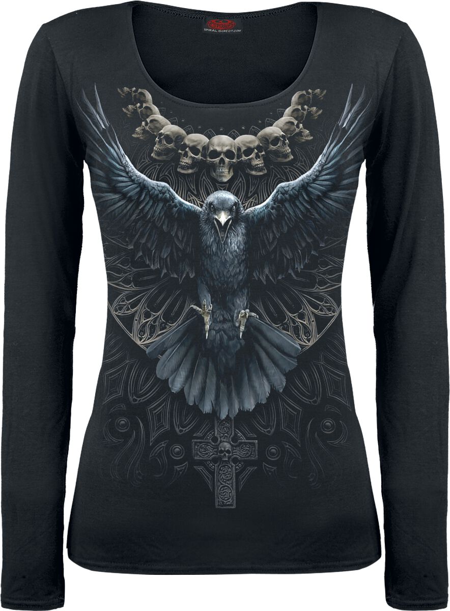 Levně Spiral Raven Skull Dámské tričko s dlouhými rukávy černá