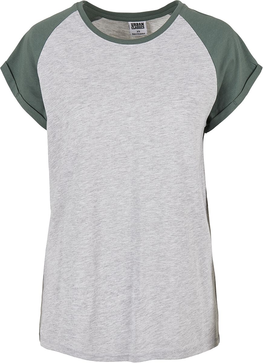 Levně Urban Classics Dámské kontrastní raglanové tričko Tričko šedivějící / zelená