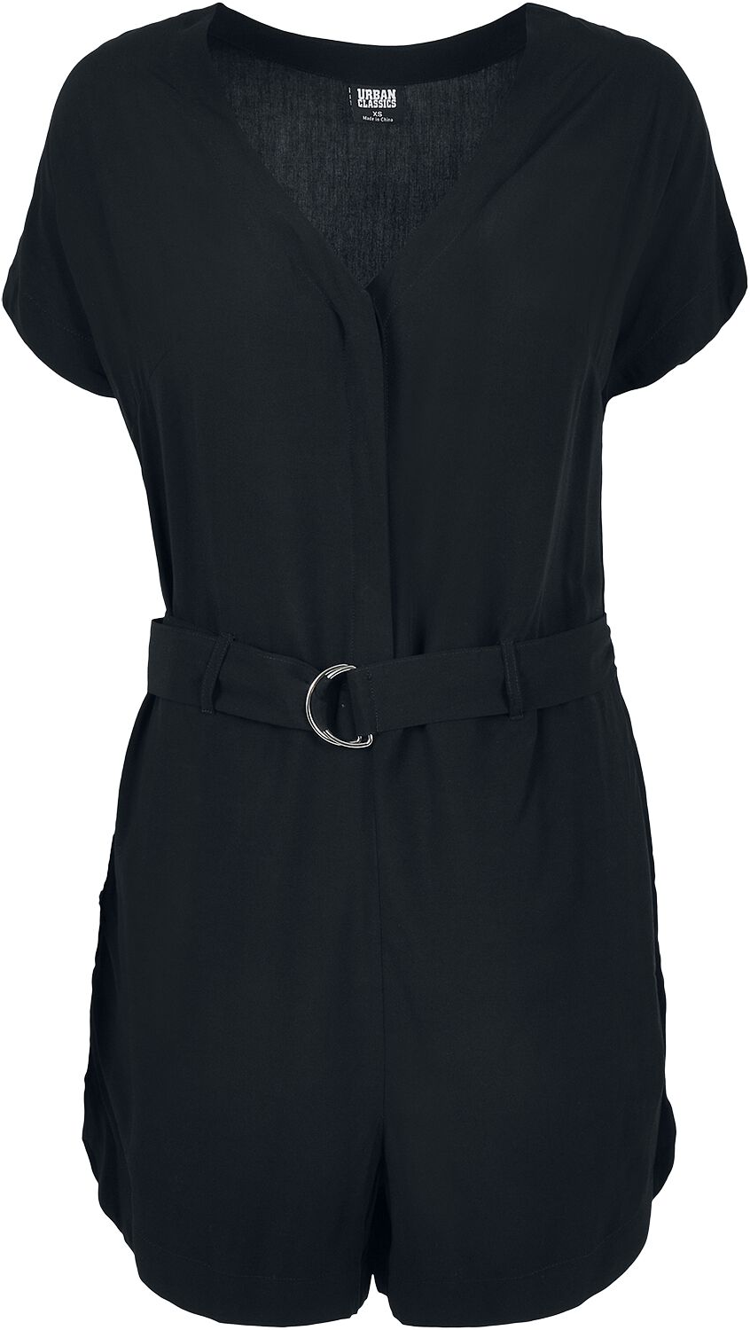 Urban Classics Ladies Short Black Viscose Belt Jumpsuit Jumpsuit schwarz in XS