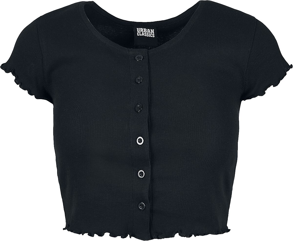 Urban Classics Ladies Cropped Button-Up Rib Tee T-Shirt black