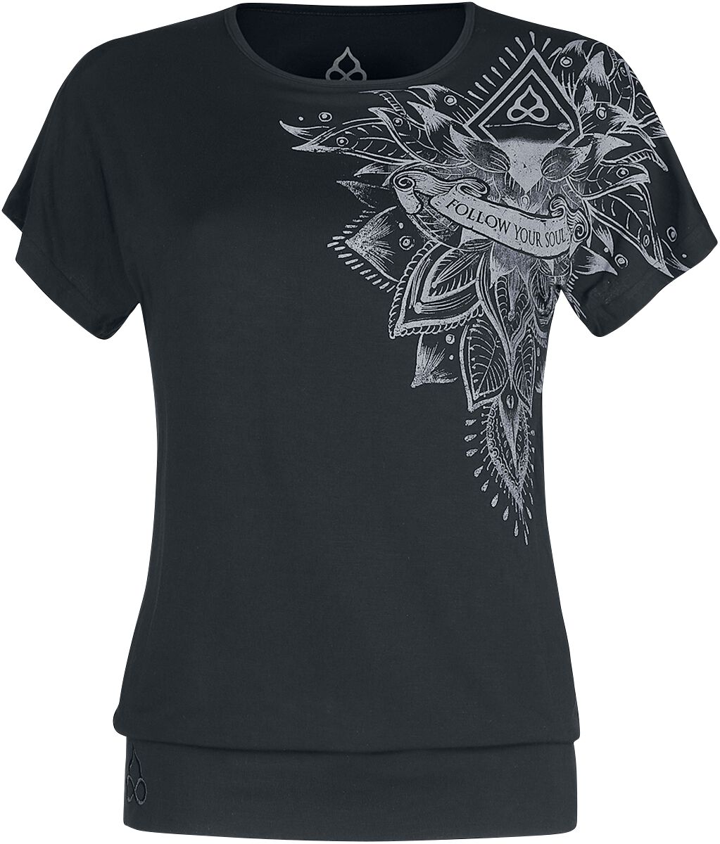 Image of T-Shirt di EMP Special Collection - Sport and Yoga - Casual Black T-shirt with Detailed Print - M a 4XL - Donna - nero