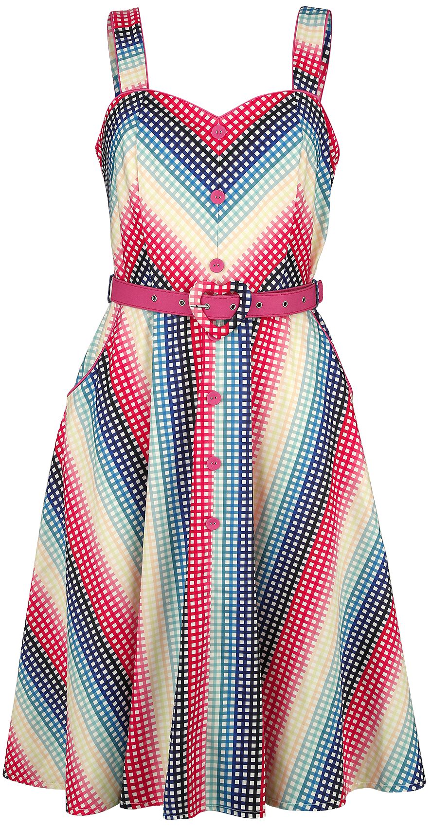 Voodoo Vixen - Rockabilly Kleid knielang - Serene Rainbow Gingham Flare Dress - S bis 4XL - für Damen - Größe XXL - multicolor