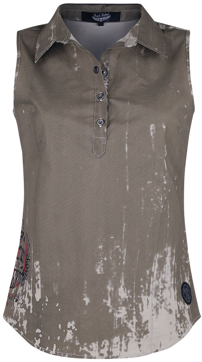 Image of Camicia Maniche Corte di Rock Rebel by EMP - Beige Short-Sleeve Shirt with Wash and Print - S a XL - Donna - beige screziato