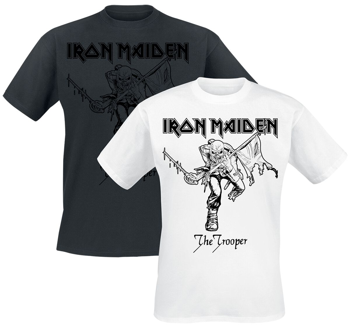T-Shirt Manches courtes de Iron Maiden - Trooper - Doppelpack - S à XXL - pour Homme - noir/blanc