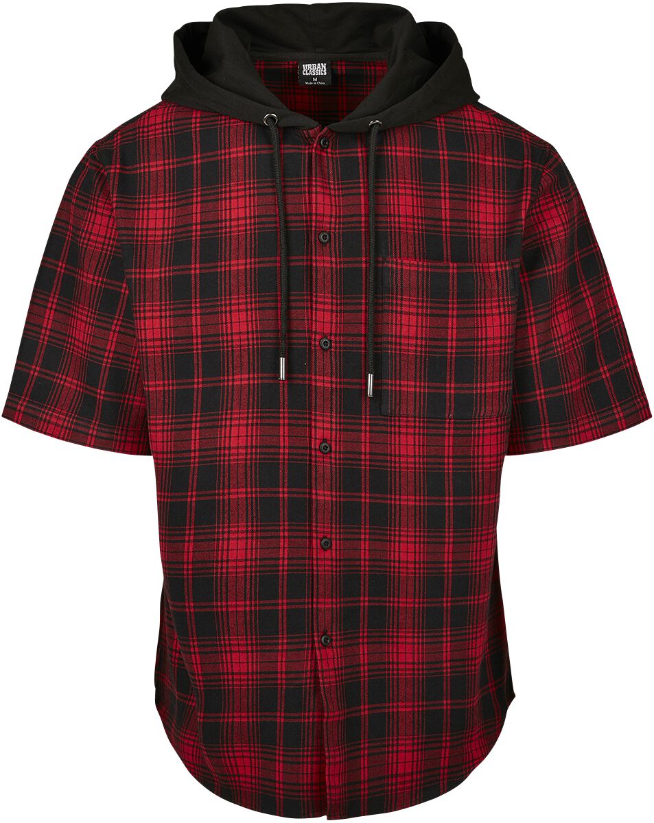 Urban Classics Hooded Short Sleeve Shirt Short-sleeved Shirt black red