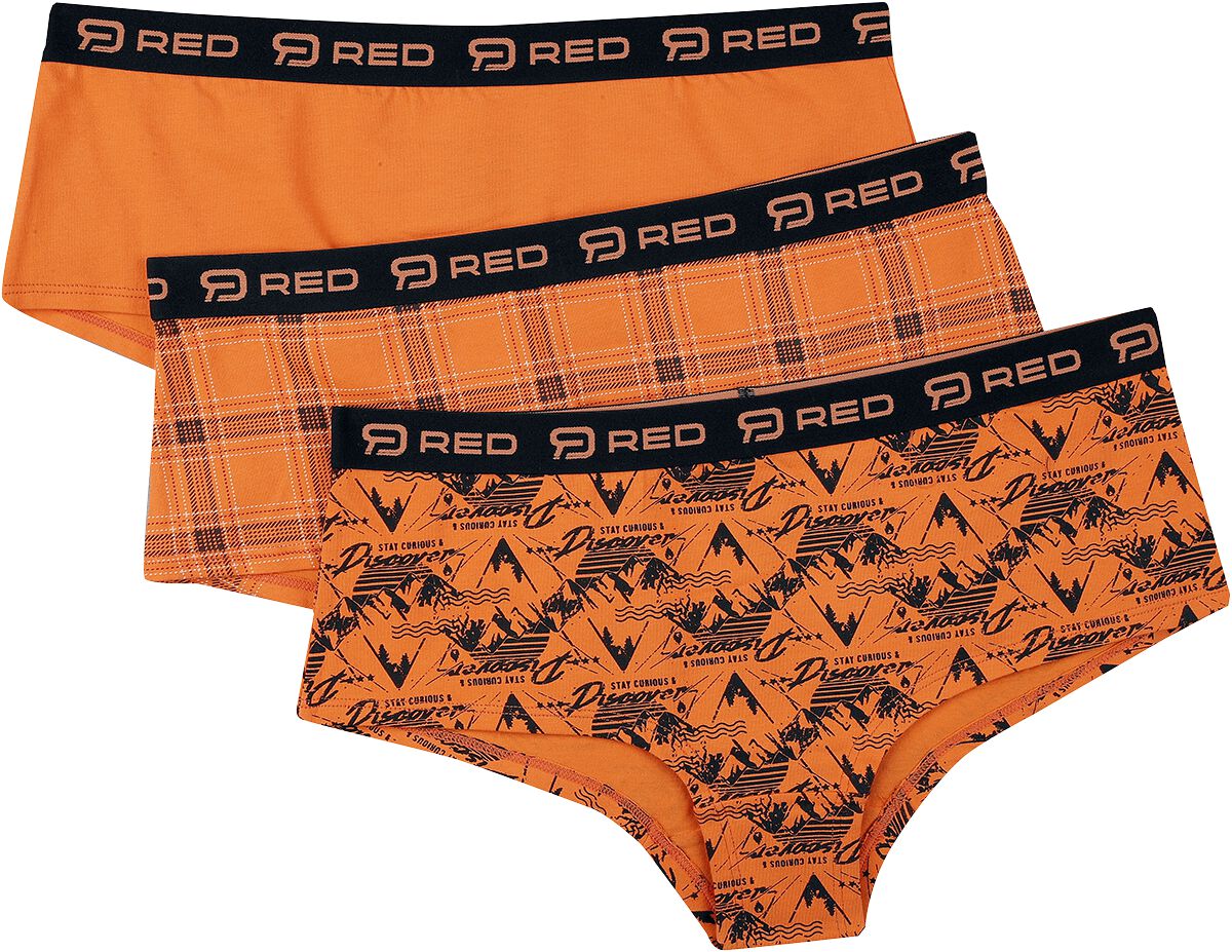 RED by EMP 3 Set of Orange Panties in Block Colour and with Pattern Panty Set orange