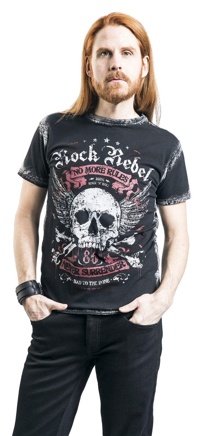 Thumbnail - Rock Rebel by EMP Schwarzes T-Shirt mit Frontprint und Waschung T-Shirt schwarz in XL