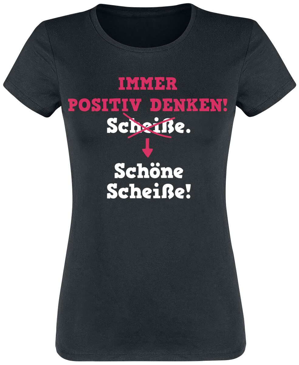 Sprüche T-Shirt - Immer positiv denken! - S bis 3XL - für Damen - Größe L - schwarz